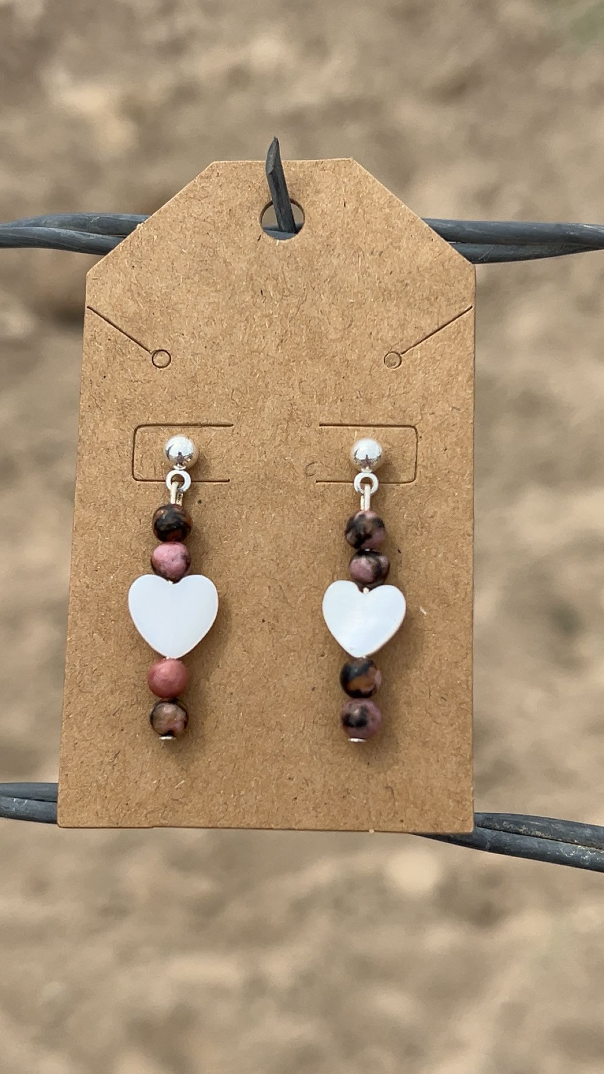 pink heart stud dangle earrings