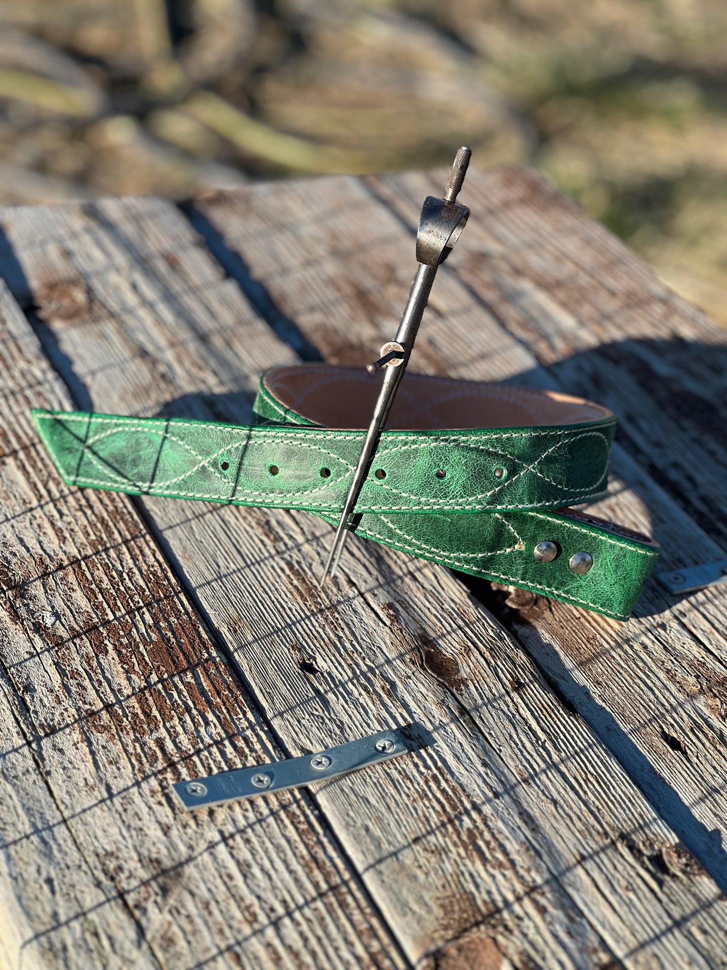 Forest green wave stitch belt 27"