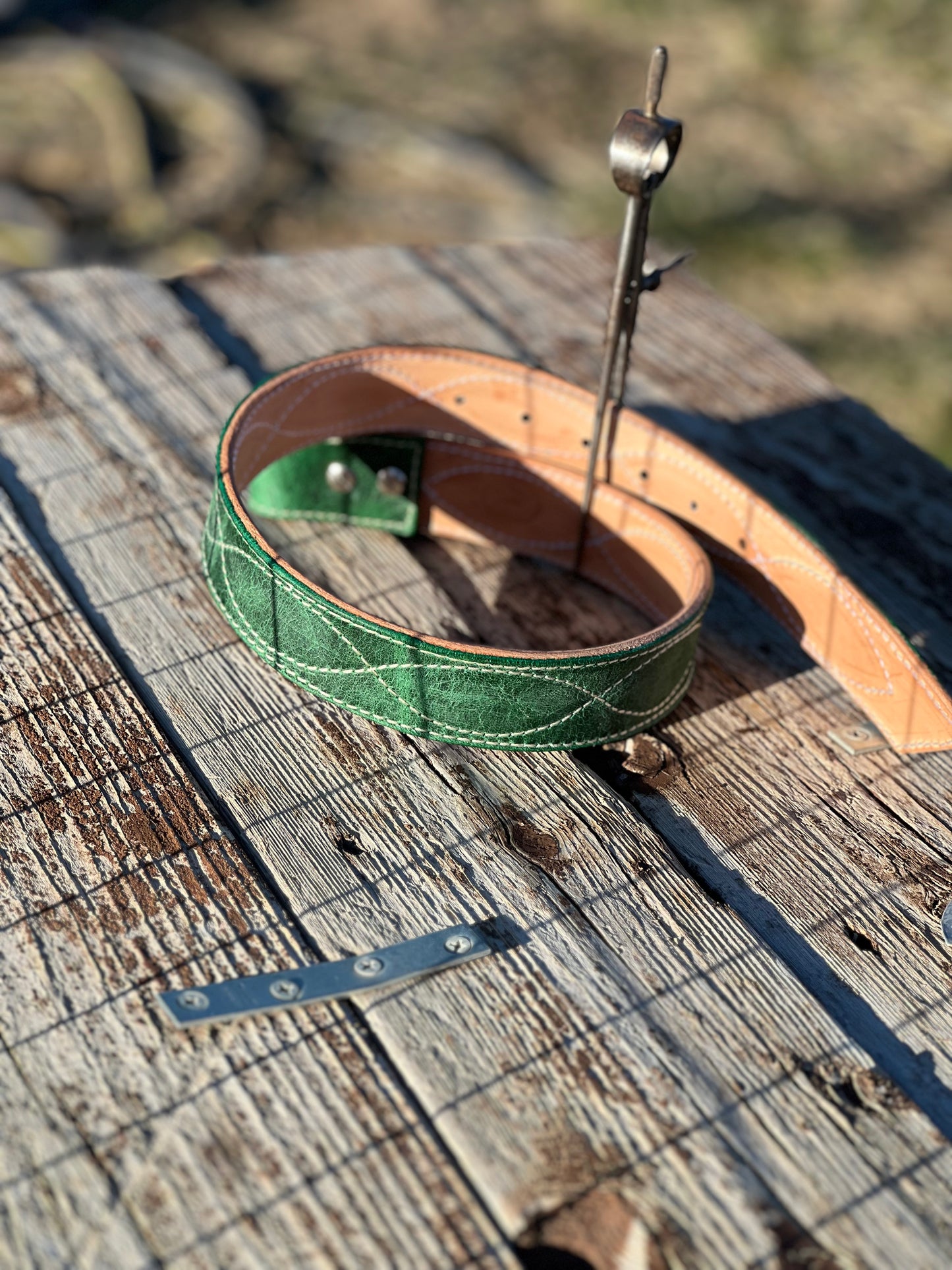 Forest green wave stitch belt 27"