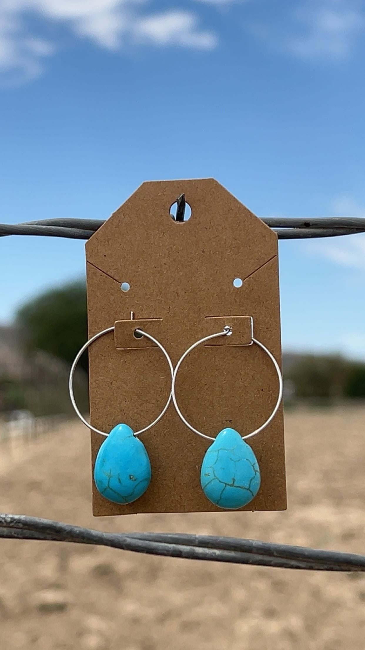 Turquoise silver hoops